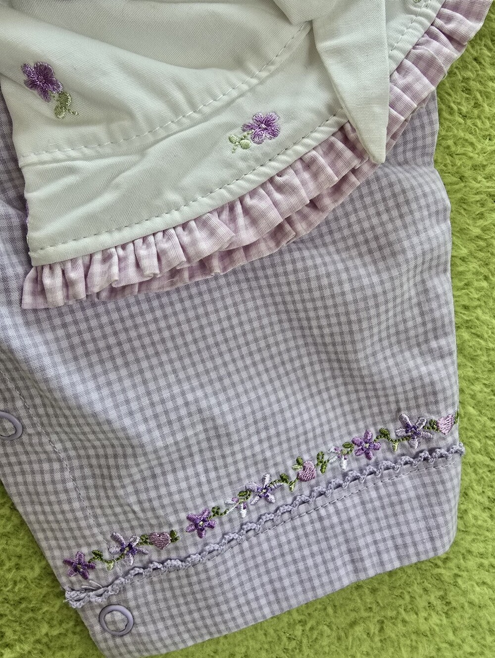 NWT  0-3M Baby GIRLS Lilac Gingham Embroidered OVERALLS TOP + HAT SET (Q1) - Picture 5 of 5